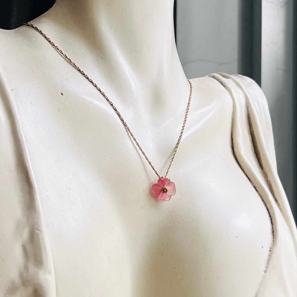 Delicate Pink and Gold Necklace with Dainty Pendant
